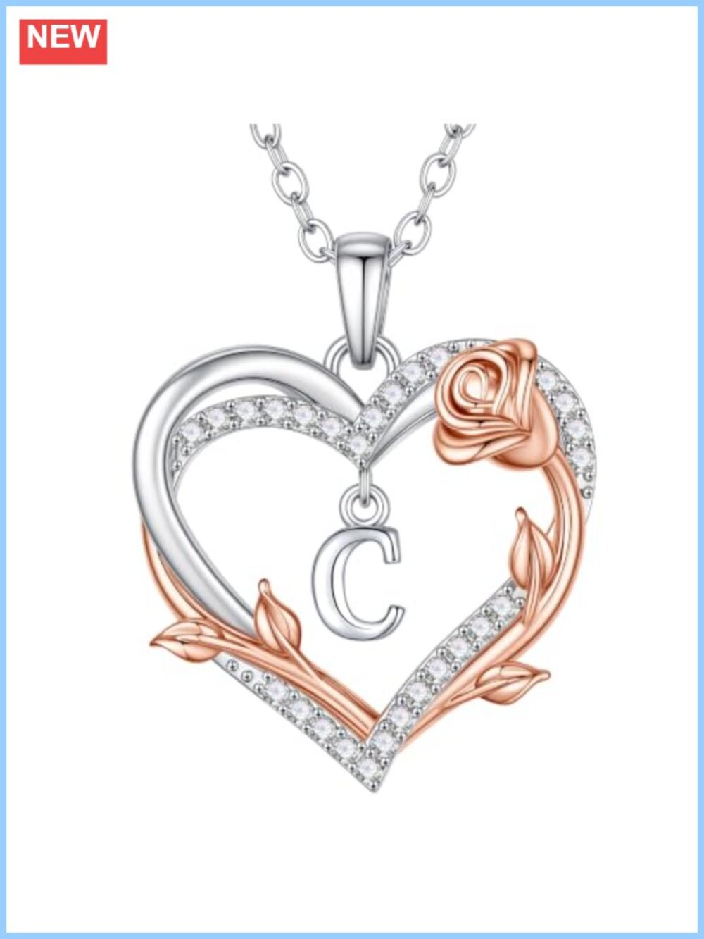 Personalized Heart Initial Pendant Necklace for Women Silver Plated Brass